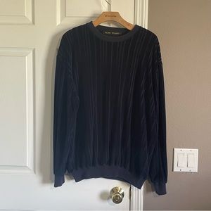 Vintage Alan Stuart Sweater Men’s Large Navy Blue Textured Long Sleeve Crew Neck
